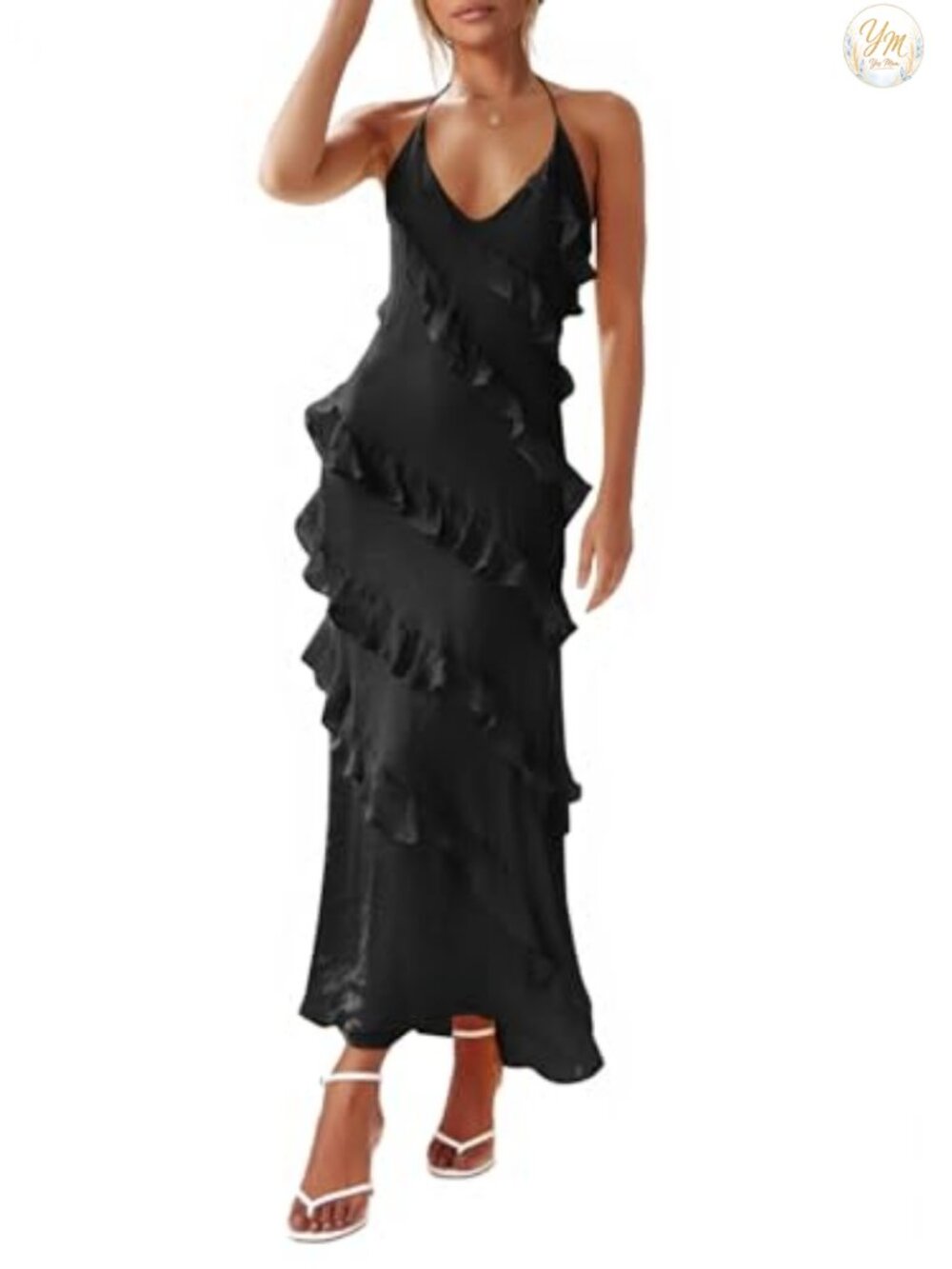 Womens Chiffon Halter Maxi Dress Sleeveless Backless A-Line Party Club